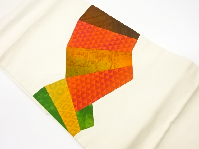 JAPANESE KIMONO / VINTAGE NAGOYA OBI / TSUMUGI / WOVEN ABSTRACT & TRIANGLE